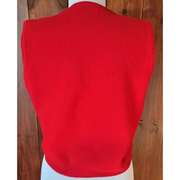 Vintage Talbots Women L Merino Wool Vest Red Cream Chevron 90s Button Front - Picture 6 of 9